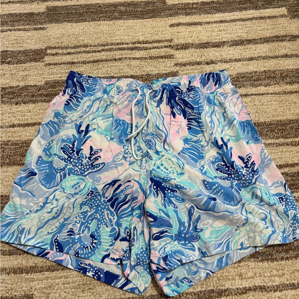 Lilly Pulitzer Blue and Pink Patterned Swim Trunks